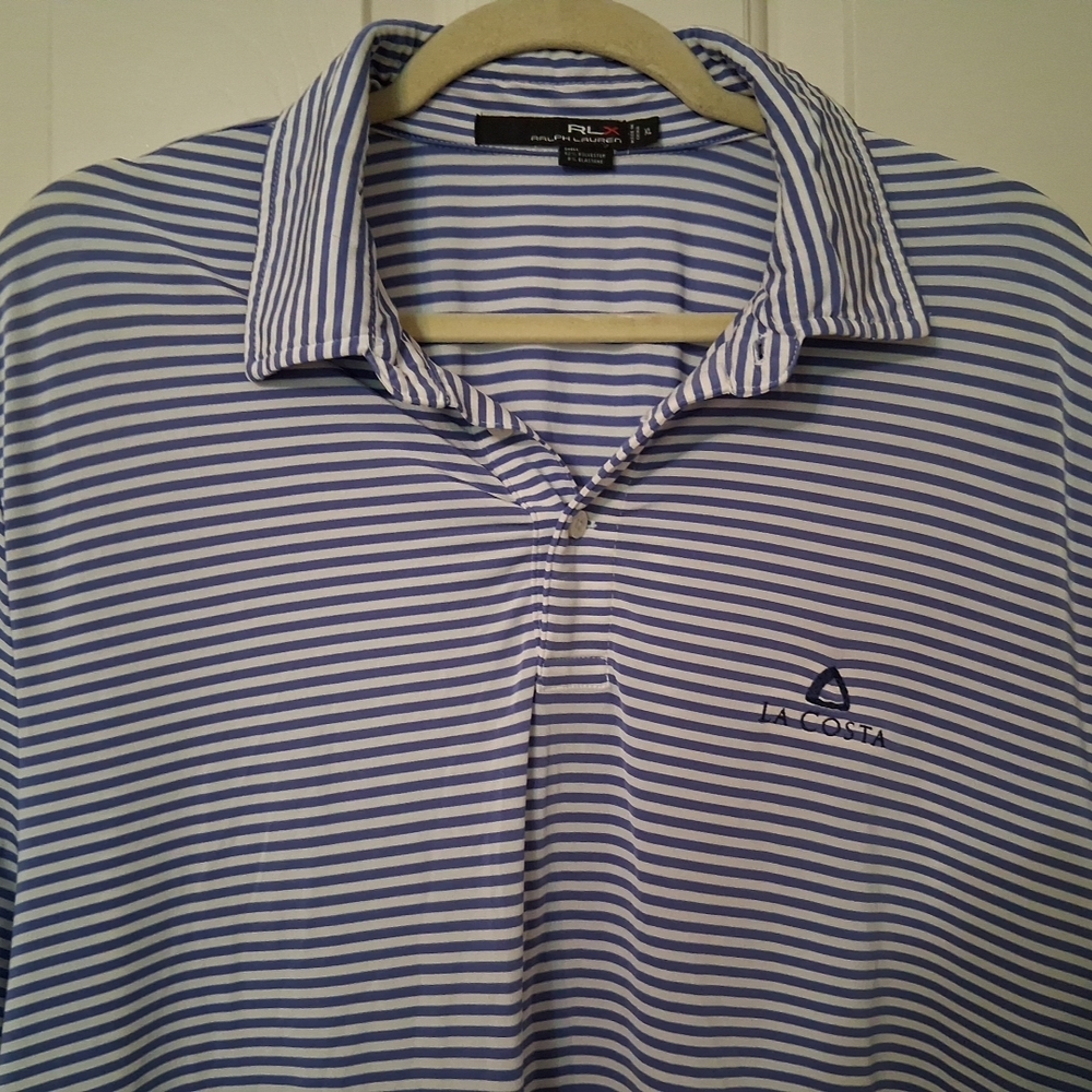RLX Ralph Lauren La Costa Men SZ XL Blue & White Stripe Golf Polo